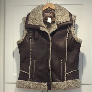 Brown Faux Leather Vest with Sherpa Lining